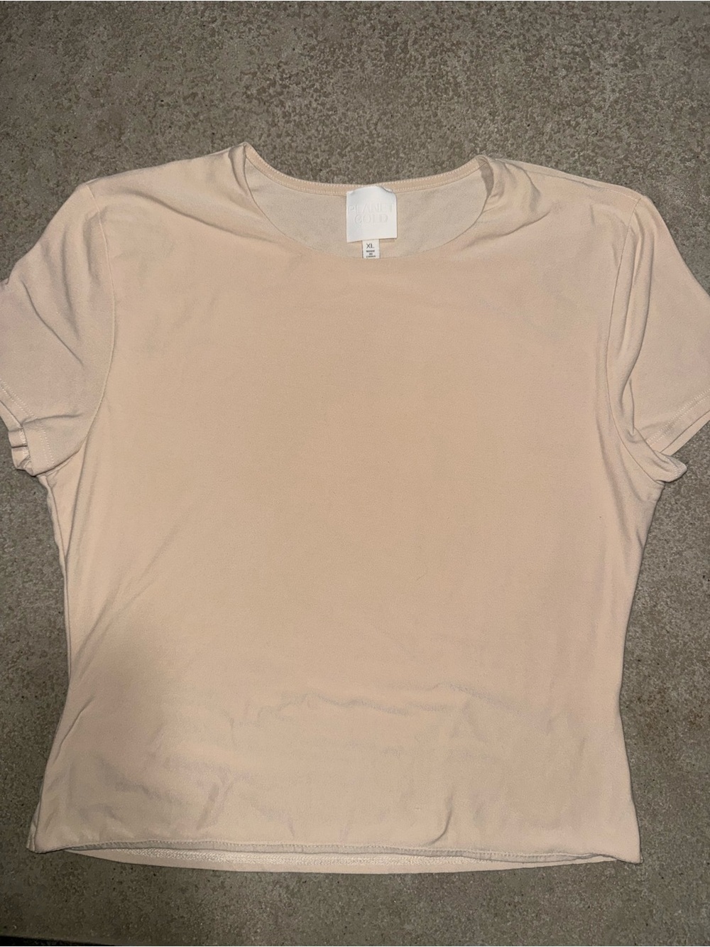 Planet Gold Women's Short Sleeve Crewneck Tee - Light Beige